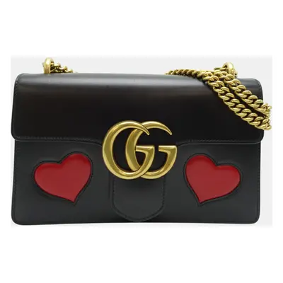 Gucci Leather Black Gg Marmont Chain Shoulder Bag