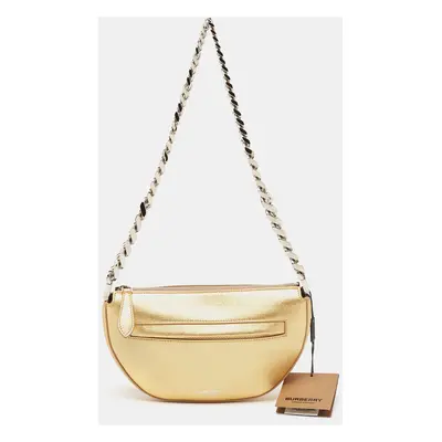 Burberry Gold Leather Mini Olympia Zip Chain Bag