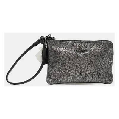 Coach Metallic Black Leather Zip Wristlet Clutch