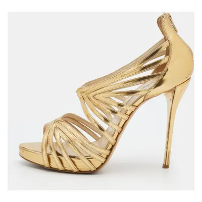 Oscar de la Renta Metallic Gold Leather Ankle Strap Platform Sandals Size