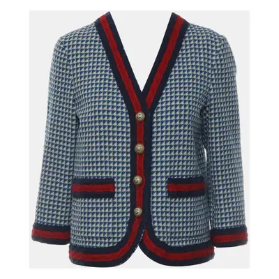 Gucci Blue Wool Tweed Button-Up Cardigan IT Women