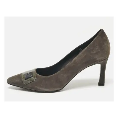 Tod's Grey/Olive Green Patent and Suede Pointed Toe Pumps Size