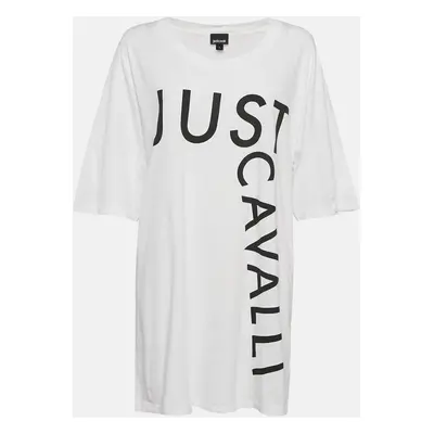 Just Cavalli White Logo Print Cotton T-Shirt Dress