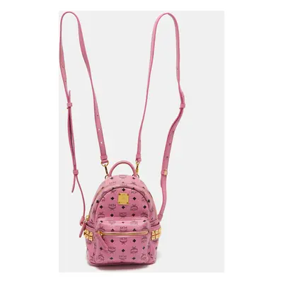 MCM Pink Visetos Coated Canvas and Leather Mini Studded Stark Bebe Boo Backpack