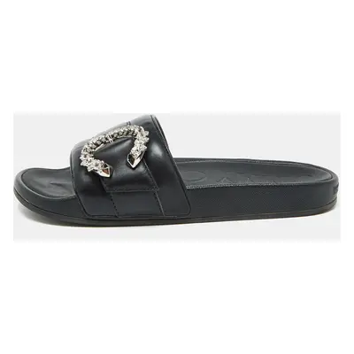 Jimmy Choo Black Leather Crystal Embellished Flat Slides Size