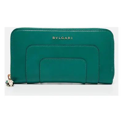 Bvlgari Green Leather Serpenti Forever Zip Around Wallet