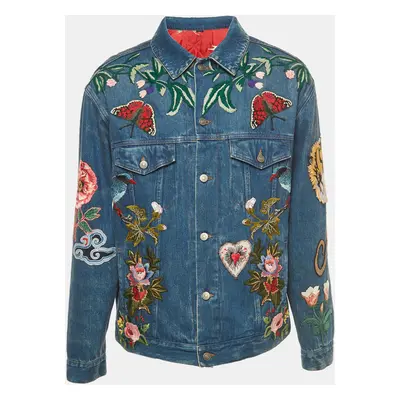 Gucci Blue Floral Embroidered Denim Jacket