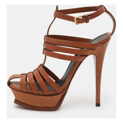 Saint Laurent Brown Leather Ankle Strap Sandals Size 36.5