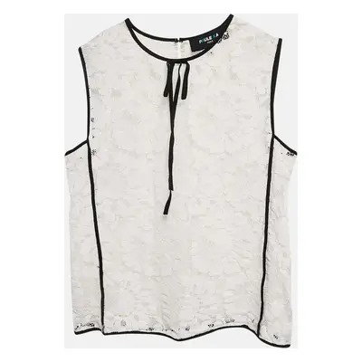 Paule Ka White Floral Lace Sleeveless Top