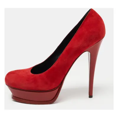 Saint Laurent Red Suede Platform Pumps Size 40.5