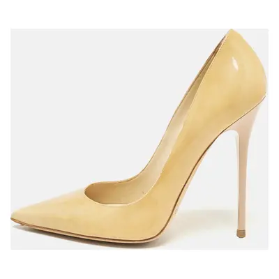 Jimmy Choo Beige Patent Leather Ava Pointed Toe Pumps Size