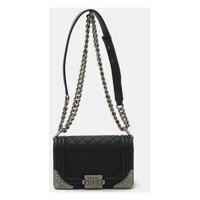 Chanel Black Leather Boy Matelasse Shoulder Bag