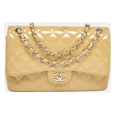 Chanel Cream Quilted Patent Leather Jumbo Classic Double Flap Bag