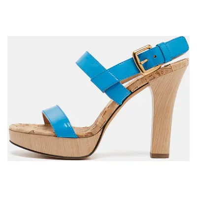 D&G Blue Patent Leather Ankle Strap Sandals Size 37.5