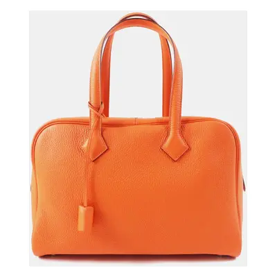 Hermes Orange Leather Victoria Clemence Boston Bag