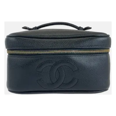 Chanel Black Vintage Caviar Skin Hand Vanity Bag