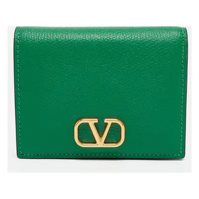 Valentino Green Leather VLogo Flap Card Case