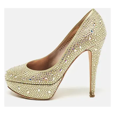 Gina Green Satin Crystal Embellished Platform Pumps Size