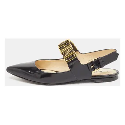 Moschino Black Leather Classic Logo Slingback Flats Size