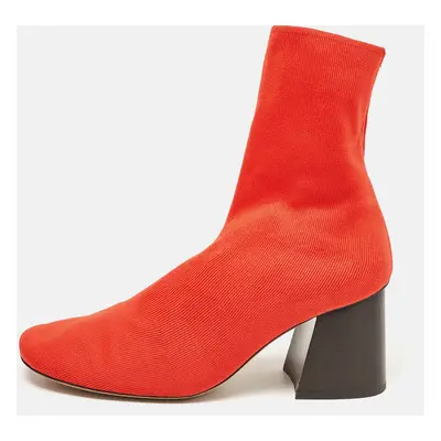 Celine Orange Stretch Knit Fabric Sock Block Heel Ankle Boots Size 39.5