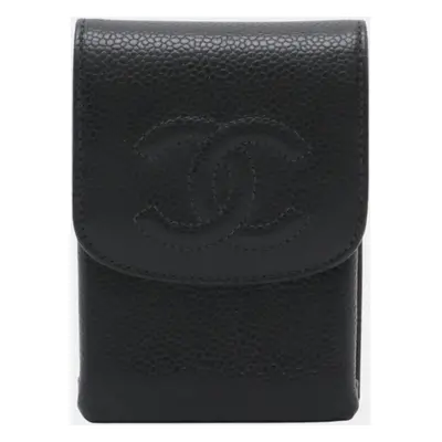 Chanel Black Leather Caviar Skin Coco Mark Iqos Case