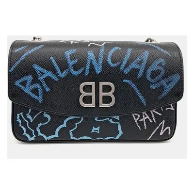 Balenciaga Black Leather Gravity BB Round Shoulder Bag