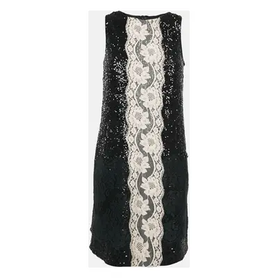 Dolce & Gabbana Black Sequin Lace Trimmed Sleeveless Mini Dress