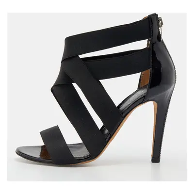 Sergio Rossi Black Patent Leather and Elastic Strappy Sandals Size