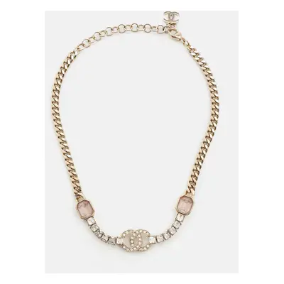 Chanel CC Crystals Gold Tone Choker Necklace