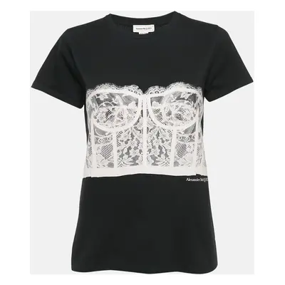 Alexander McQueen Black Corset Print Cotton T-Shirt