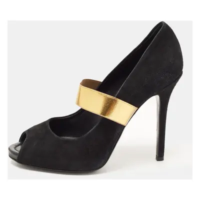 Dolce & Gabbana Black/Gold Suede and Elastic Band Mary Jane Peep Toe Pumps Size