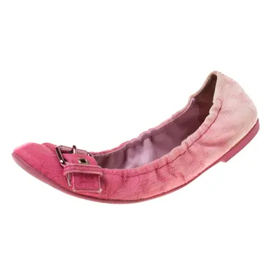 Louis Vuitton Pink Denim Buckle Scrunch Ballet Flats Size 37.5