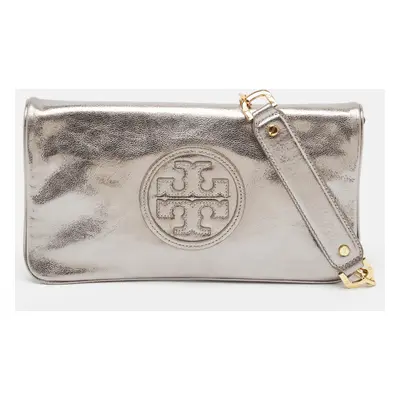 Tory Burch Silver Patent Leather Reva Chain Clutch