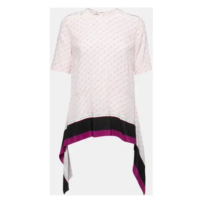 Stella McCartney Pink Logo Print Silk Asymmetric Tiered Top