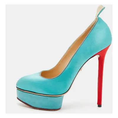 Charlotte Olympia Turquoise/Red Satin Josephine Platform Pumps Size