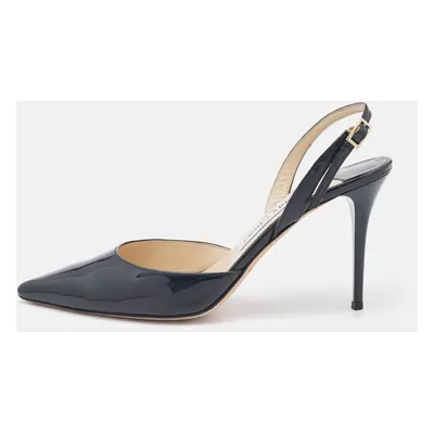 Jimmy Choo Navy Blue Patent Leather Tarida Slingback Sandals Size