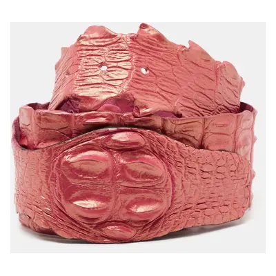 Roberto Cavalli Pink Crocodile Back Horn Waist Belt