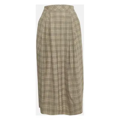 Roksanda Ilincic Beige Glen Plaid Wool Pleated Midi Skirt