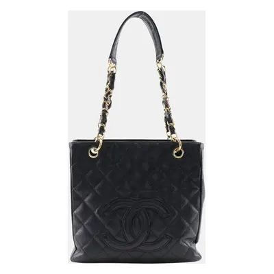 Chanel Black Leather Caviar Skin Chain Tote Shoulder Bag