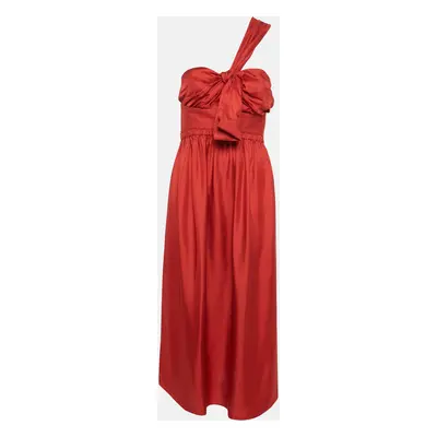 Chloe Red Silk One Shoulder Midi Dress