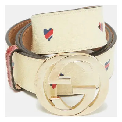 Gucci Beige/Red GG Supreme Canvas Interlocking G Buckle Belt 90CM