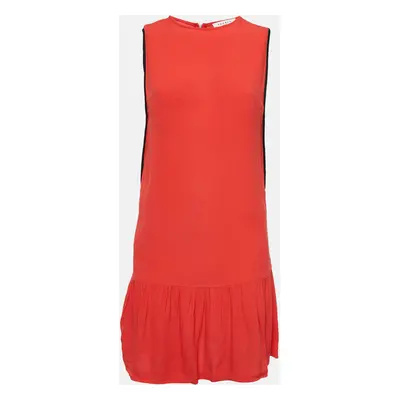 Sandro Red Crepe Sleeveless Flounce Mini Dress