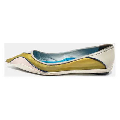 Dior Multicolor Fabric And Leather Ballet Flats Size