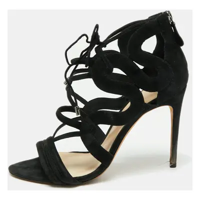 Alexandre Birman Black Suede Elenara Ankle Strappy Tie Up Sandals Size 39.5