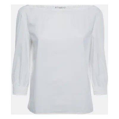 Prada White Cotton Smocked Detail Top