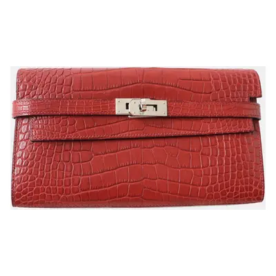 Hermes Alligator Burgundy Red Kelly Wallet