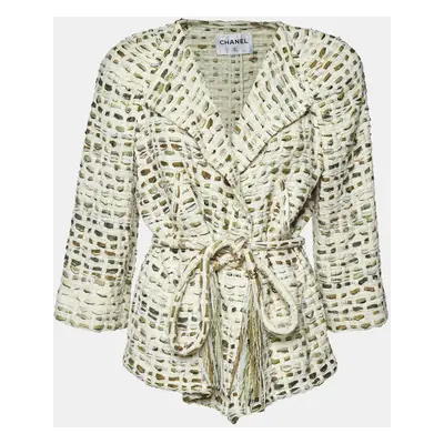 Chanel Cream Tweed Belted Jacket