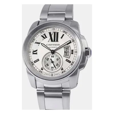 Cartier Silver Stainless Steel Calibre de Cartier W7100015 Automatic Men's Wristwatch mm