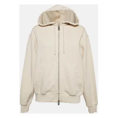 Burberry Beige Logo Applique Cotton Knit Zip-Up Hoodie