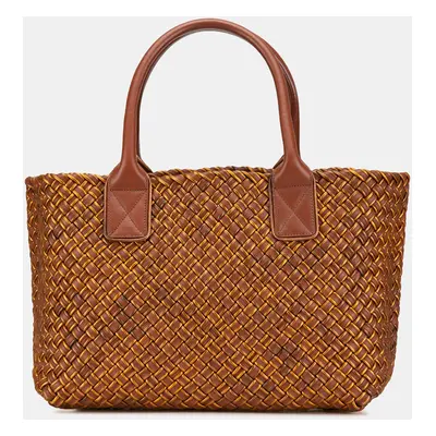 Bottega Veneta Brown Leather Small Lambskin Intreccio Cabat Tote